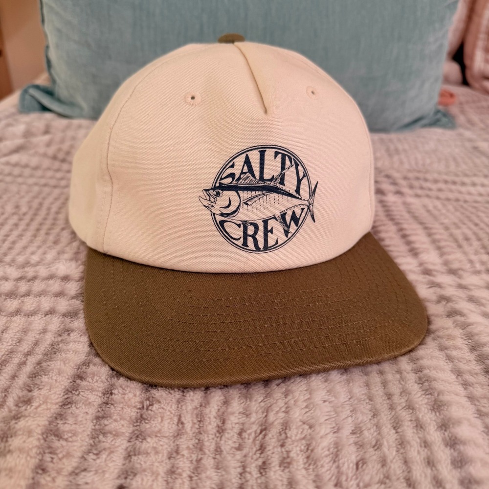 Salty Crew Snapback Hat Organic Cotton Yupoong Sample Cream Olive Green OSFM